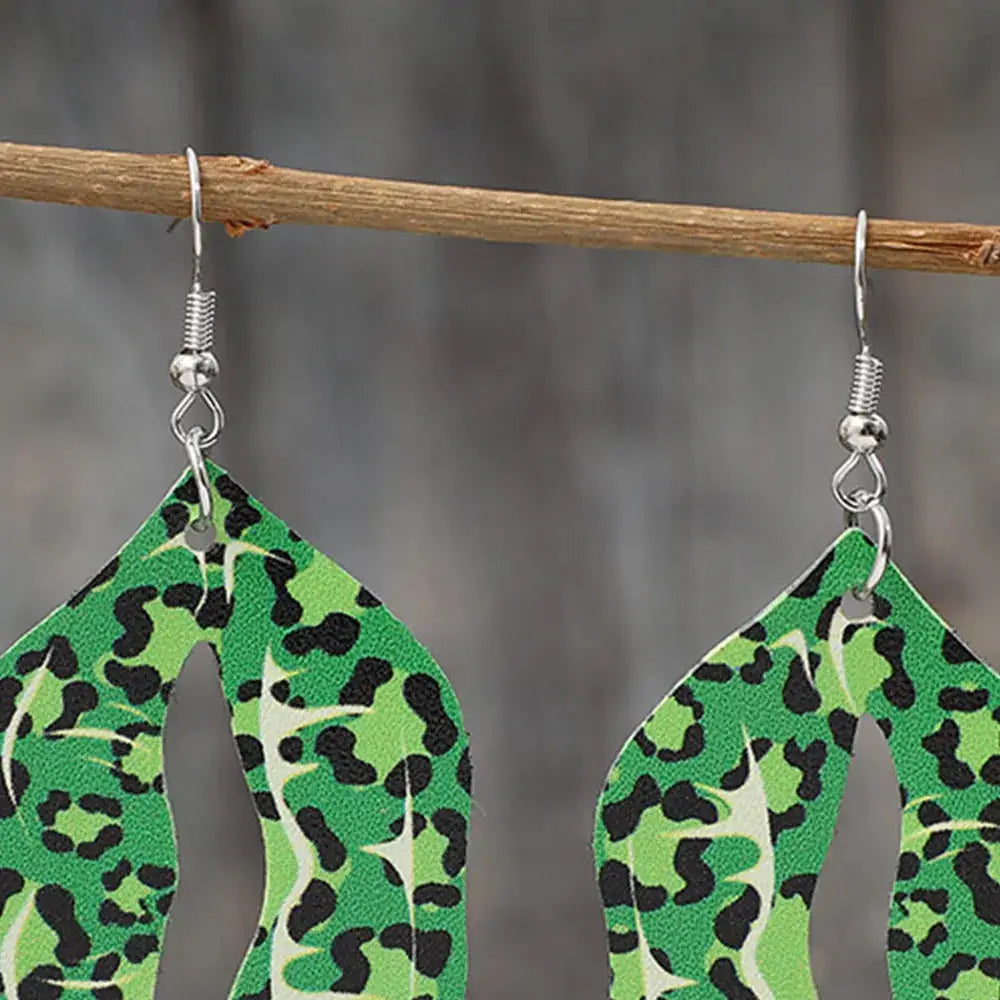 Leopard Lip Shape Leather Earrings by Trendsi