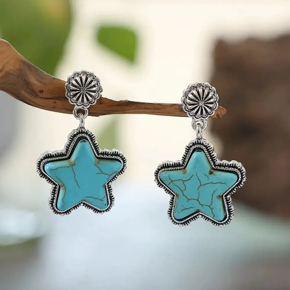 Artificial Turquoise Alloy Star Earrings by Trendsi