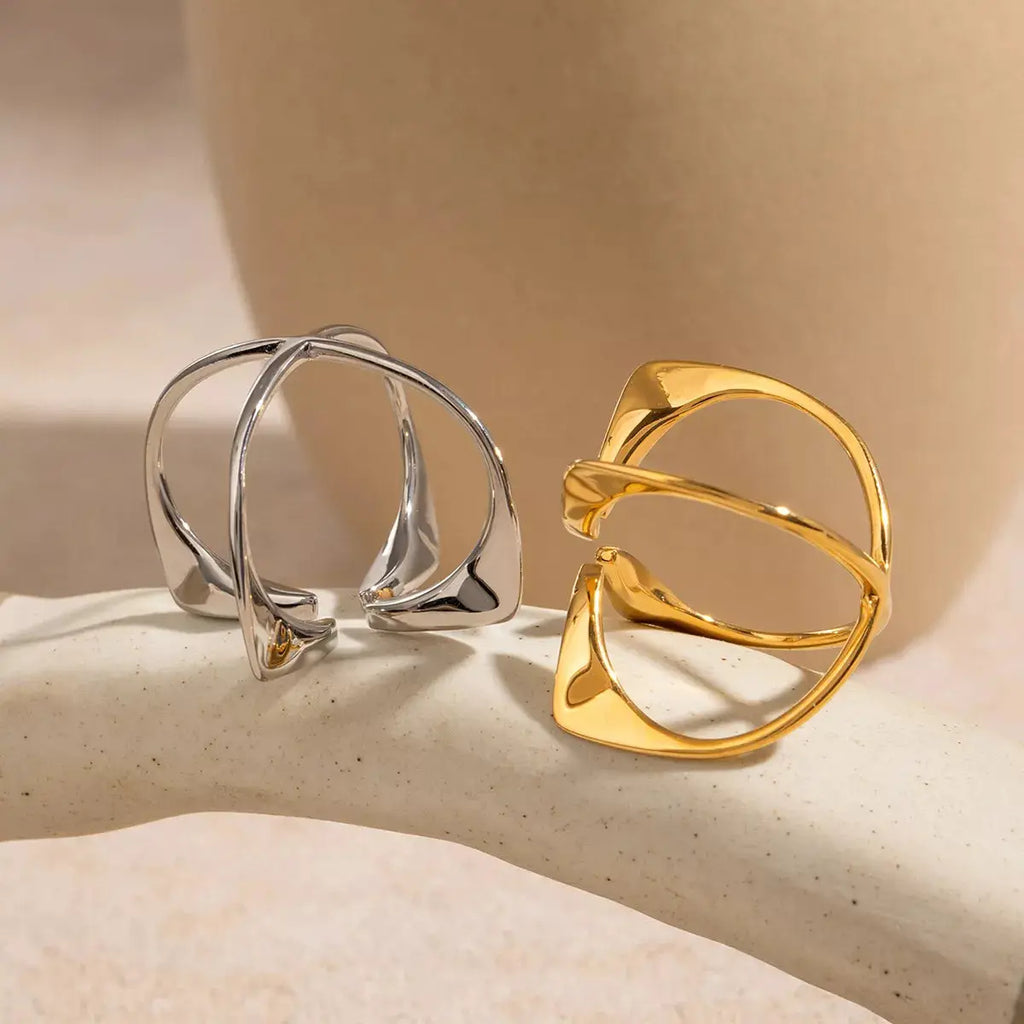 Stainless Steel Crisscross Open Ring by Trendsi