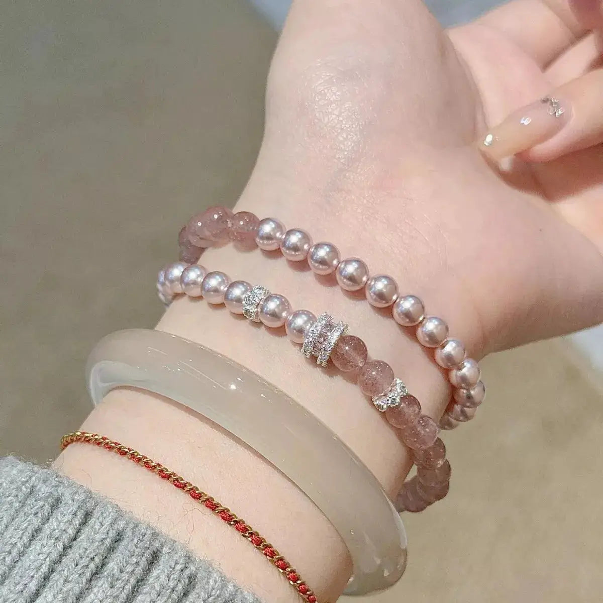 Pearl Beaded Bracelet 2 Piece Set by Trendsi