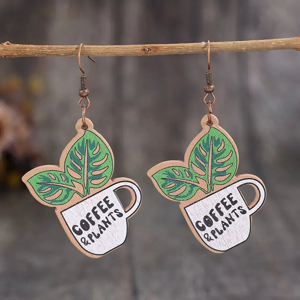 Wooden Alloy Dangle Earrings by Trendsi