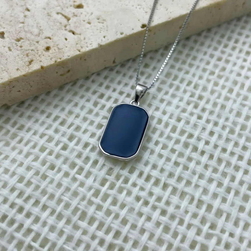 925 Sterling Silver Rectangle Pendant Necklace by Trendsi