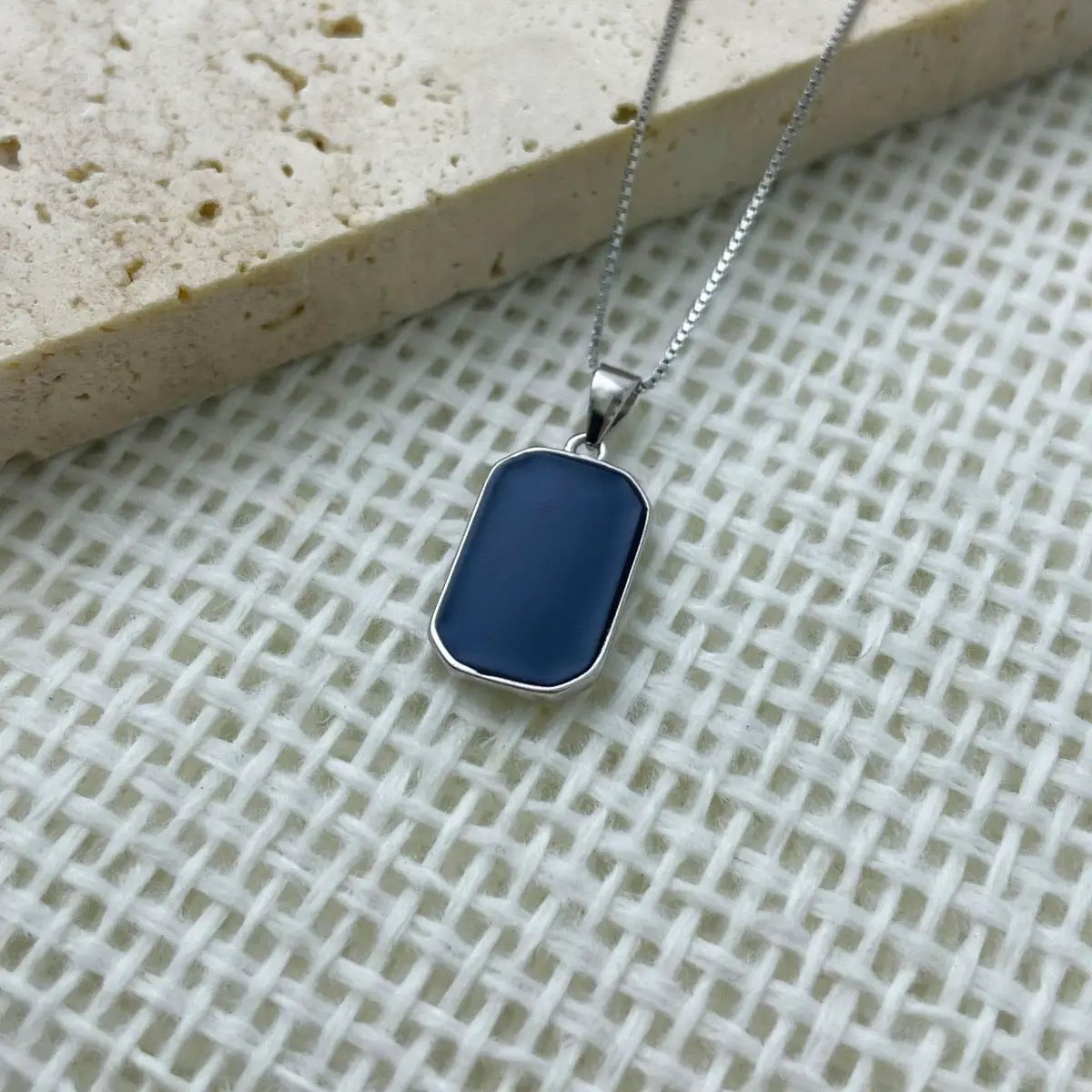 925 Sterling Silver Rectangle Pendant Necklace by Trendsi