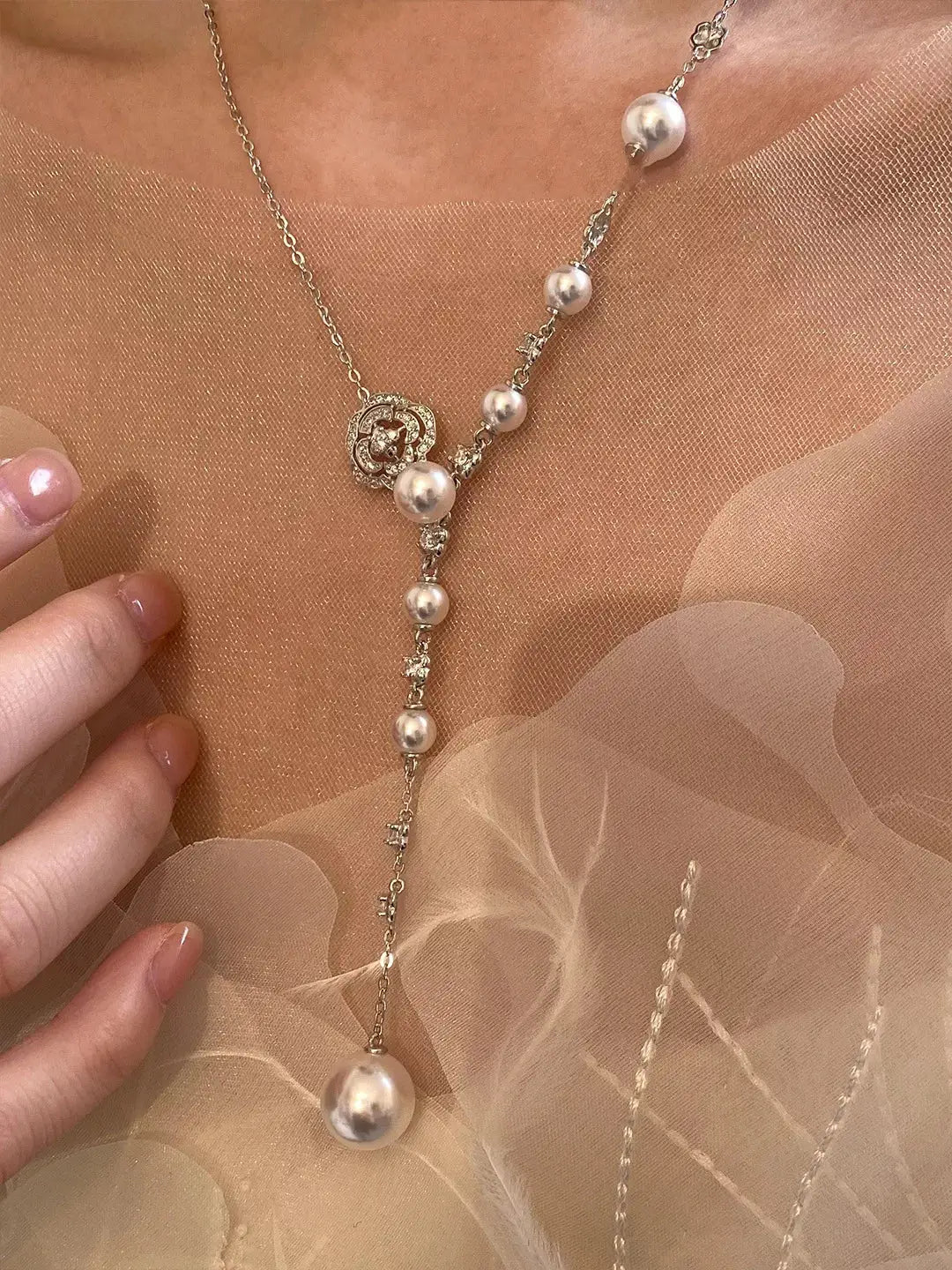Pearl Flower Y-Necklace by Trendsi