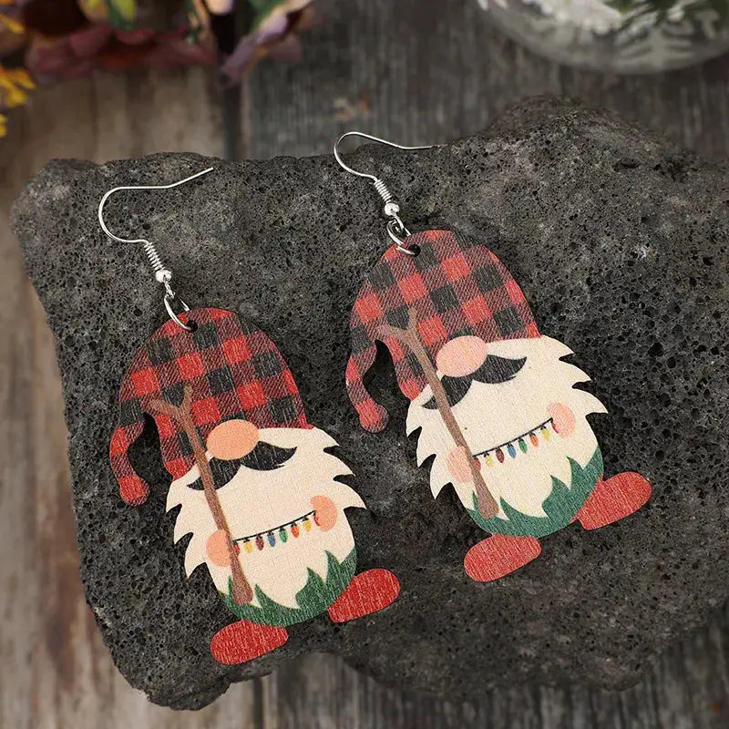 Wooden Pointed Hat Gnome Earrings by Trendsi