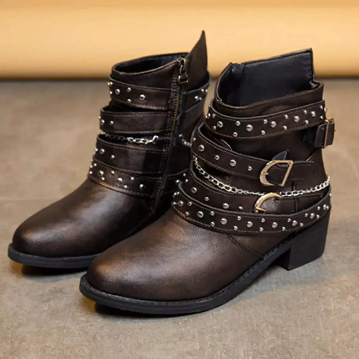 Studded Buckle Ankle Boots by Trendsi