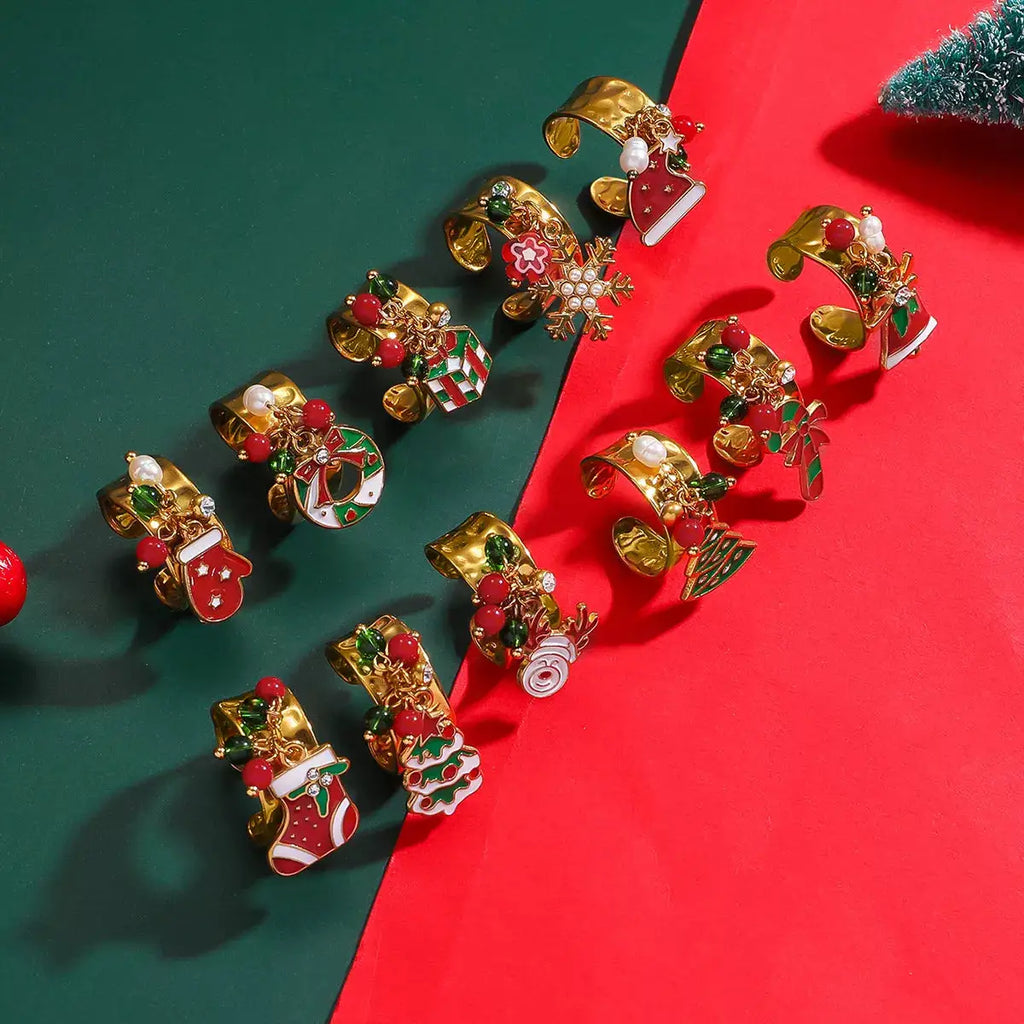 18K Gold-Plated Christmas Charm Ring by Trendsi