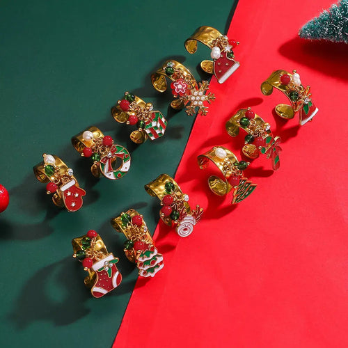 18K Gold-Plated Christmas Charm Ring by Trendsi