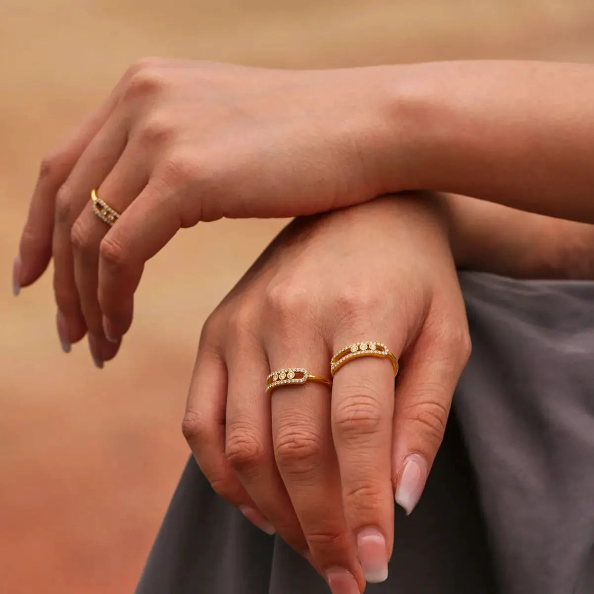 Moving Crystal Bar Necklace and Ring Jewelry Set by Trendsi