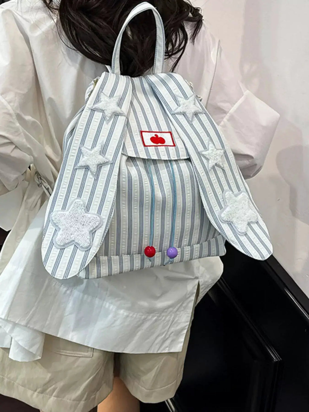 Striped Star Bunny Ear Backpack Bag by Trendsi