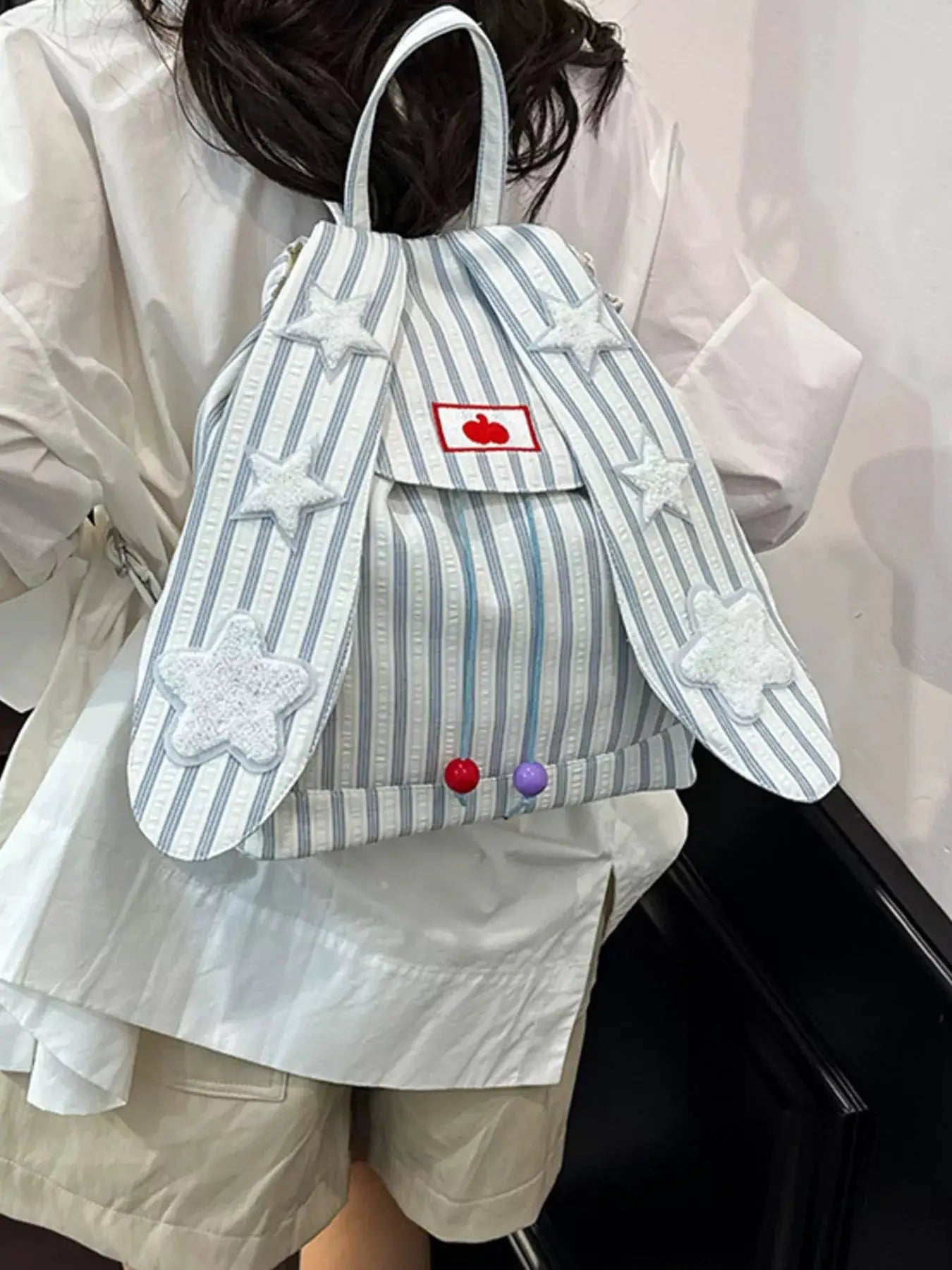Striped Star Bunny Ear Backpack Bag by Trendsi