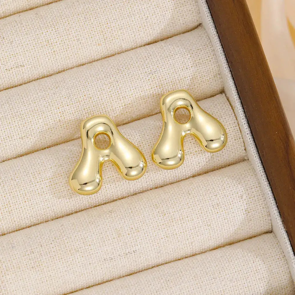 18K Gold-Plated Bubble Letter Stud Earrings by Trendsi