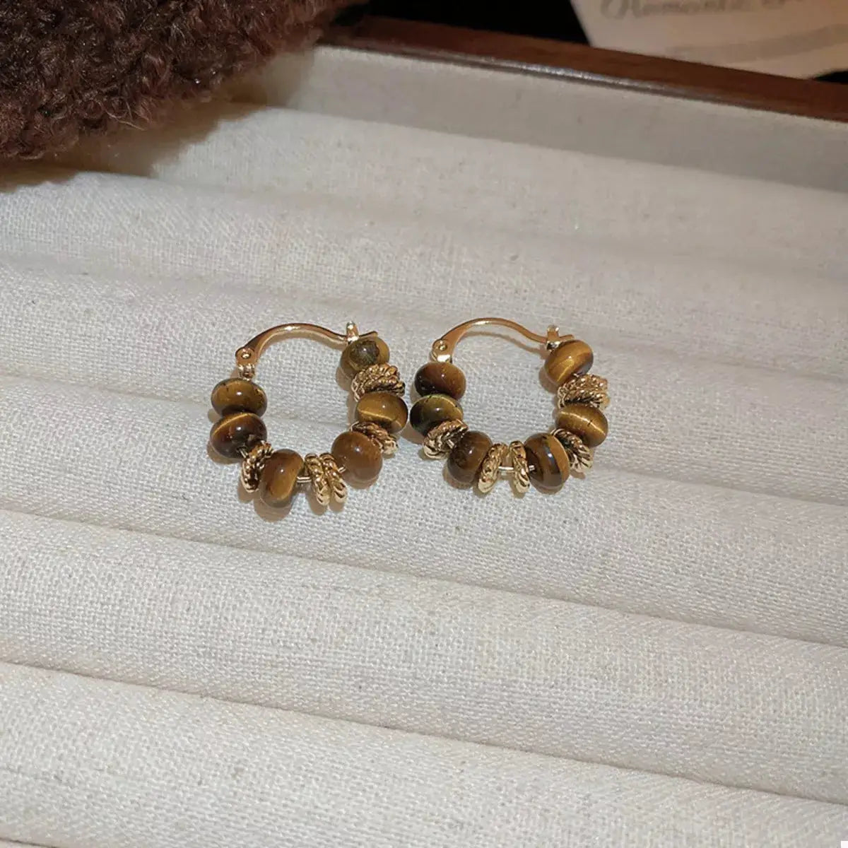 Tiger's Eye 18K Gold-Plated Copper Geometric Earrings by Trendsi