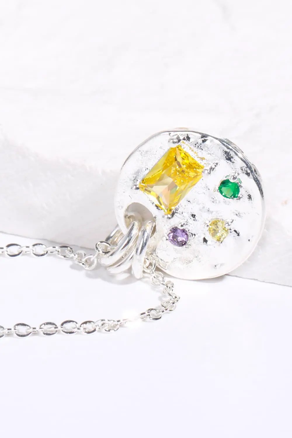 Inlaid Multicolored Zircon Round Pendant Copper Necklace by Trendsi