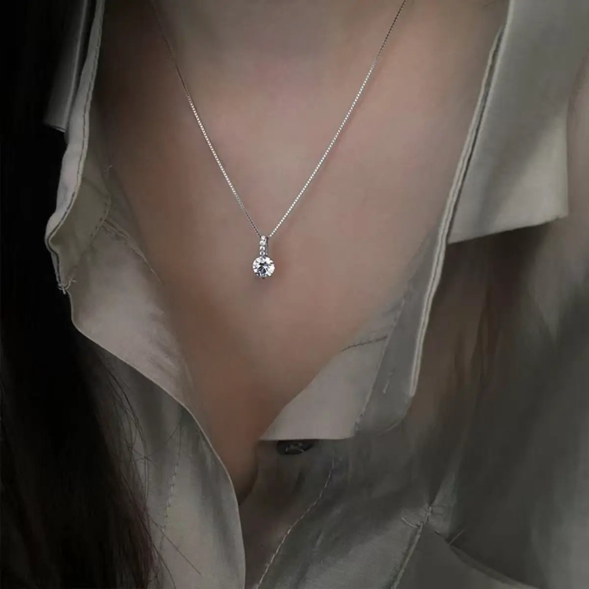 1 Carat Moissanite 925 Sterling Silver Pendant Necklace by Trendsi