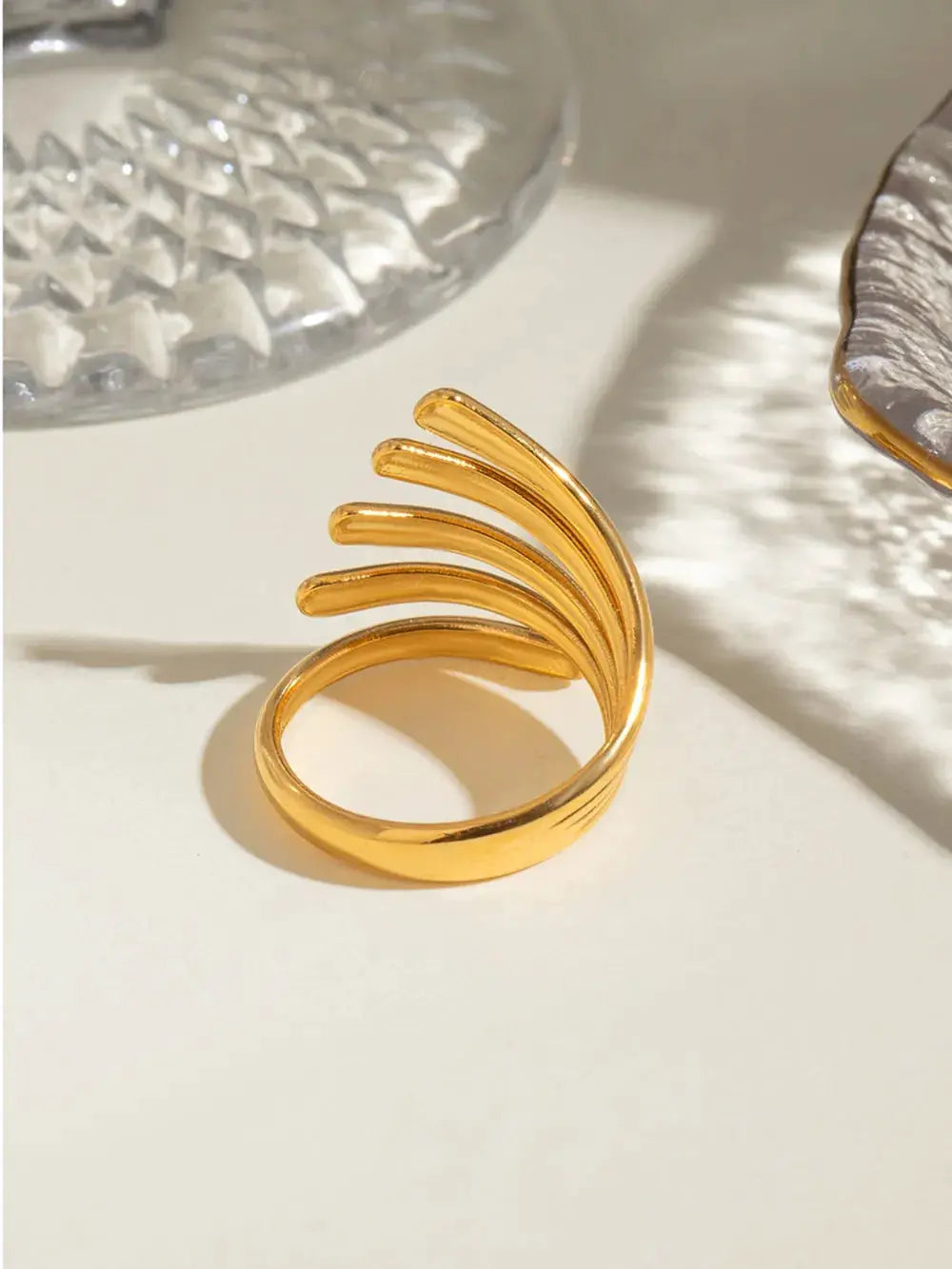 18K Gold-Plated Stainless Steel Irregular Lines Open Ring by Trendsi