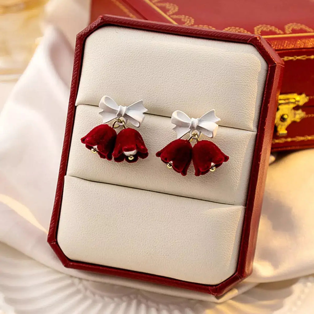 Velvet Bell Earrings with Bow by Trendsi