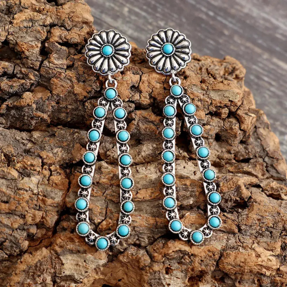 Flower Artificial Turquoise Teardrop Earrings by Trendsi