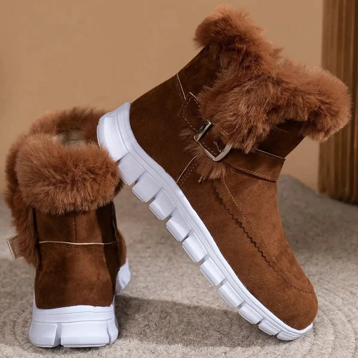 Round Toe Platform Buckle Boots by Trendsi