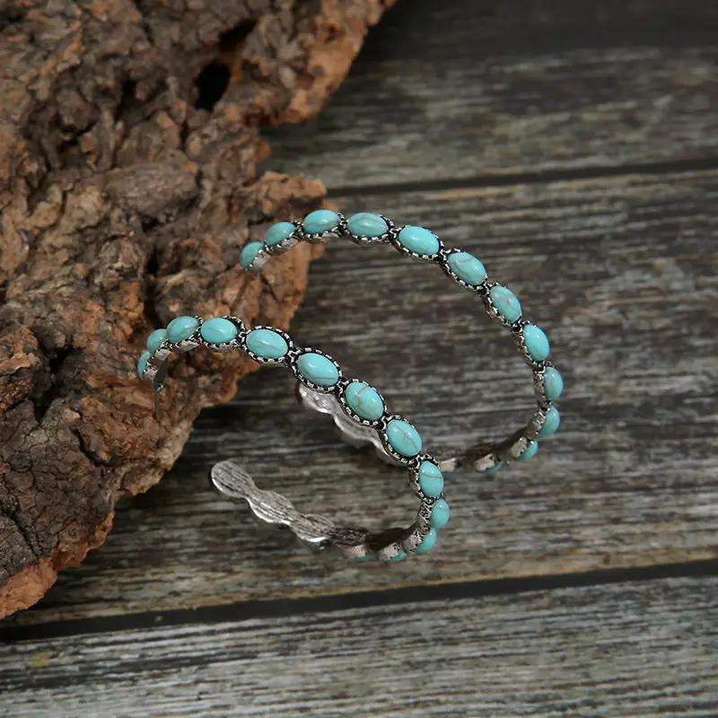 Artificial Turquoise C-Hoop Earrings by Trendsi