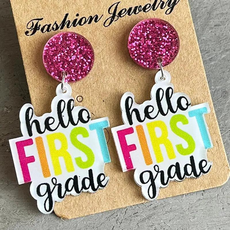 HELLO SECOND GRADE Acrylic Dangle Earrings by Trendsi