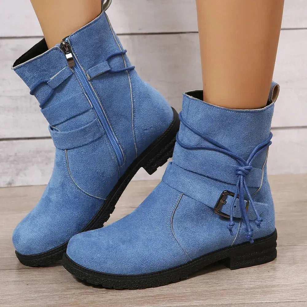 Suede Side Zip Round Toe Boots by Trendsi