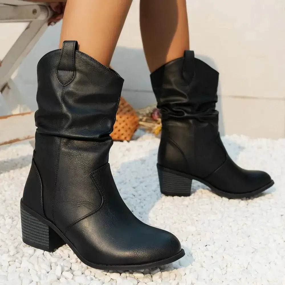 Point Toe Block Heels Boots by Trendsi
