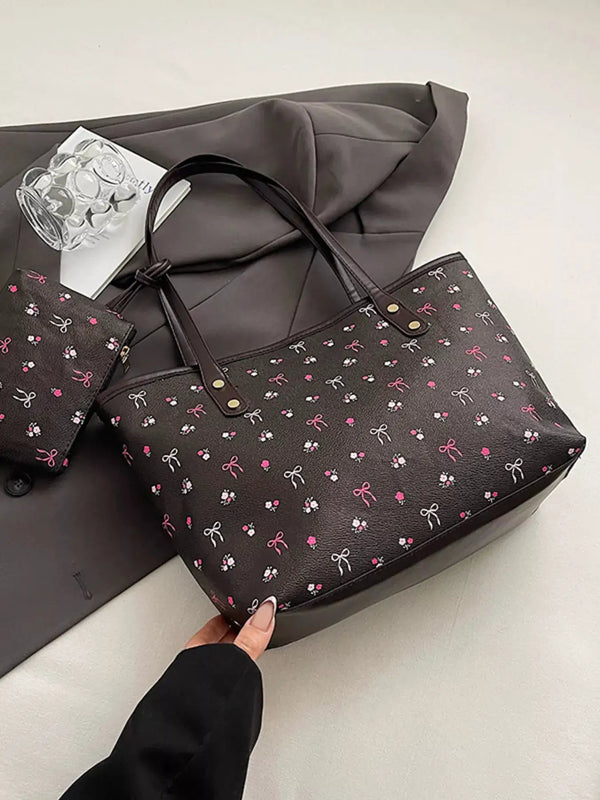 Printed Tote Shoulder Bag with Pouch by Trendsi