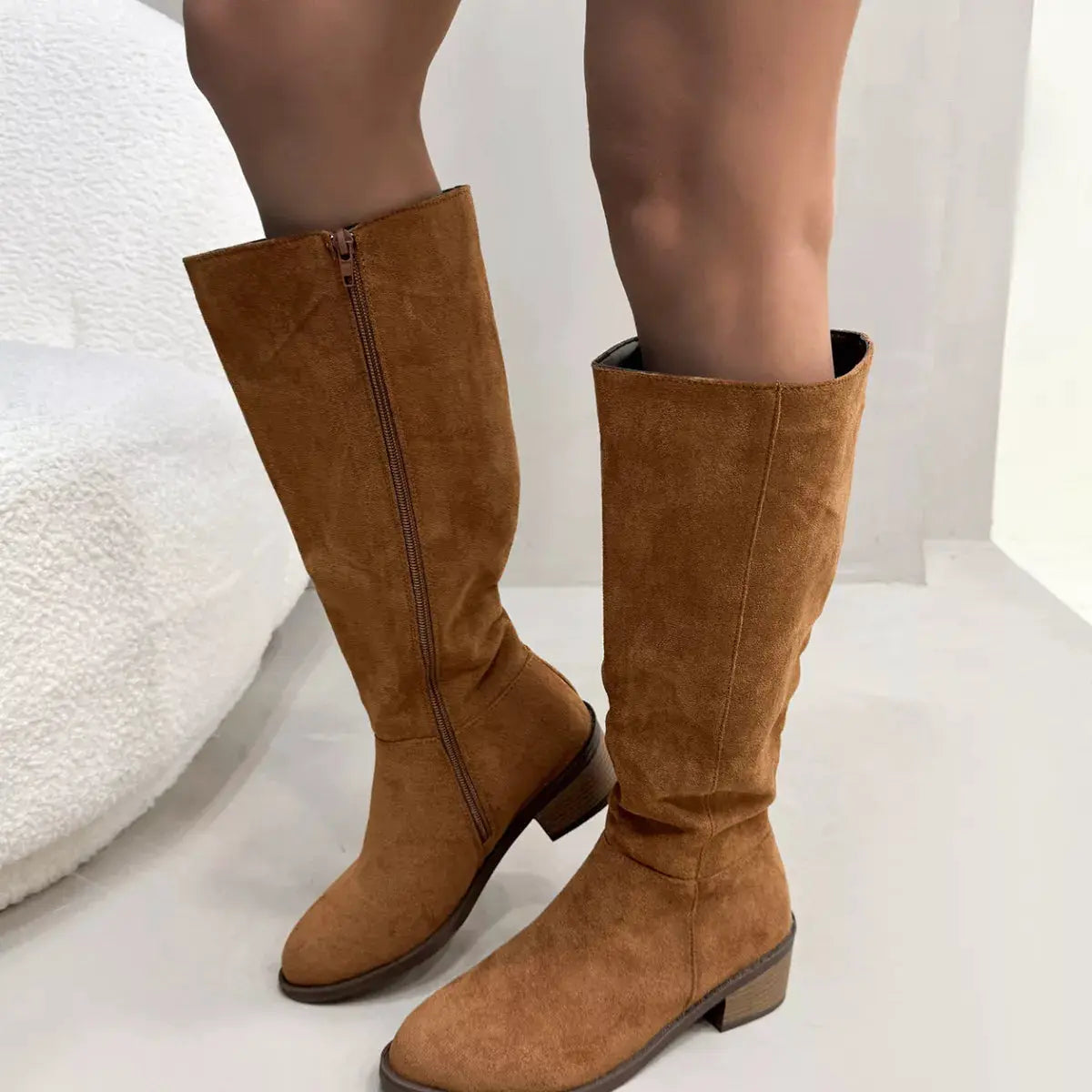 Round Toe Block Heels Boots by Trendsi