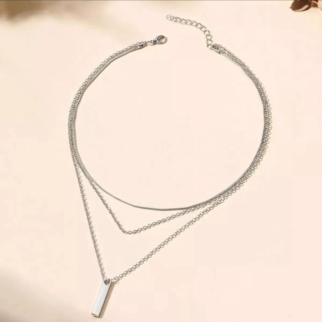 Three Layered Bar Pendant Necklace by Trendsi