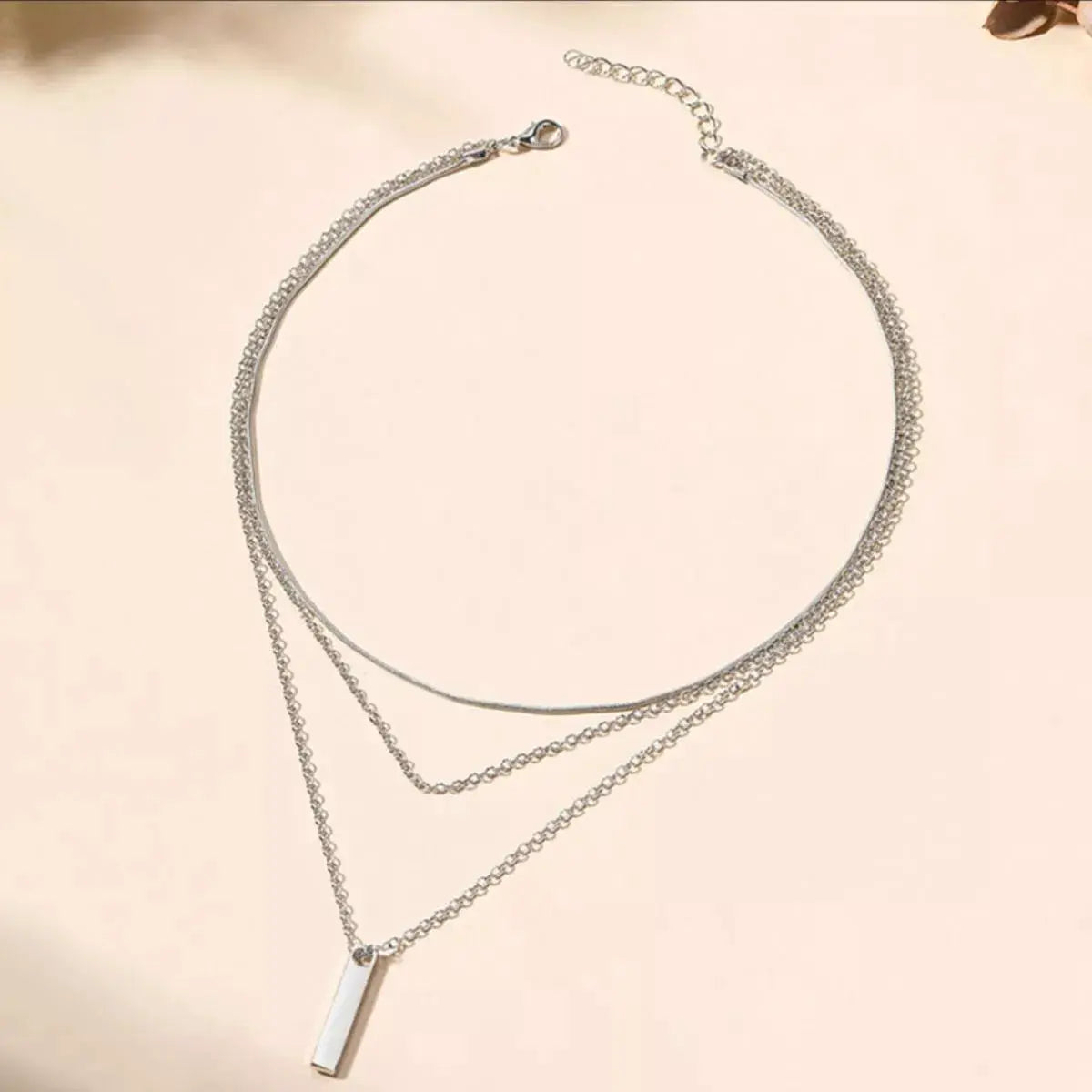Three Layered Bar Pendant Necklace by Trendsi