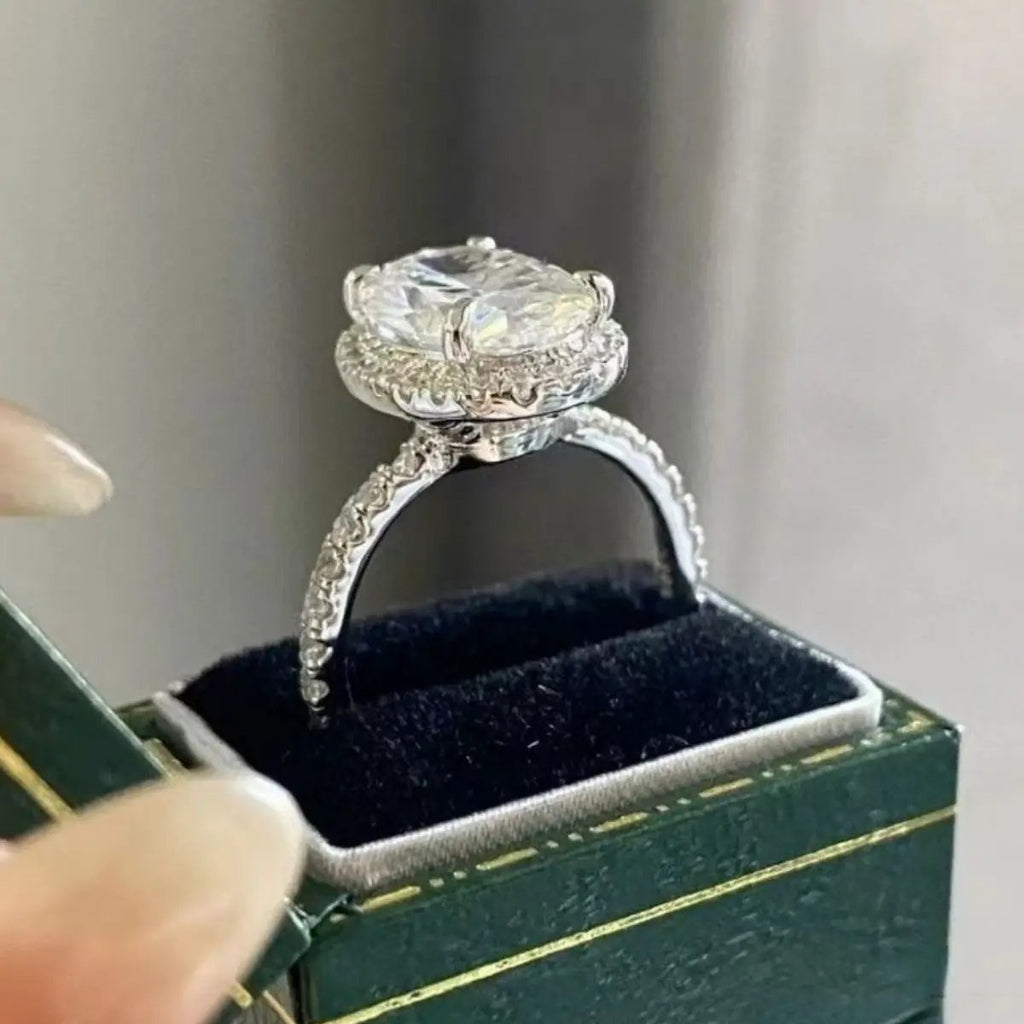 2 Carat Moissanite 925 Sterling Silver Oval Ring by Trendsi