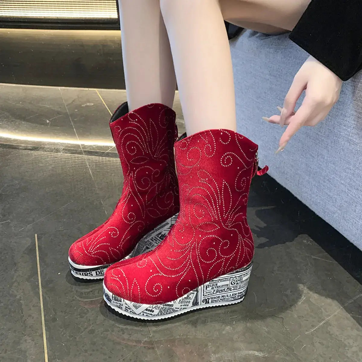 Round Toe Platform Wedge Boots by Trendsi