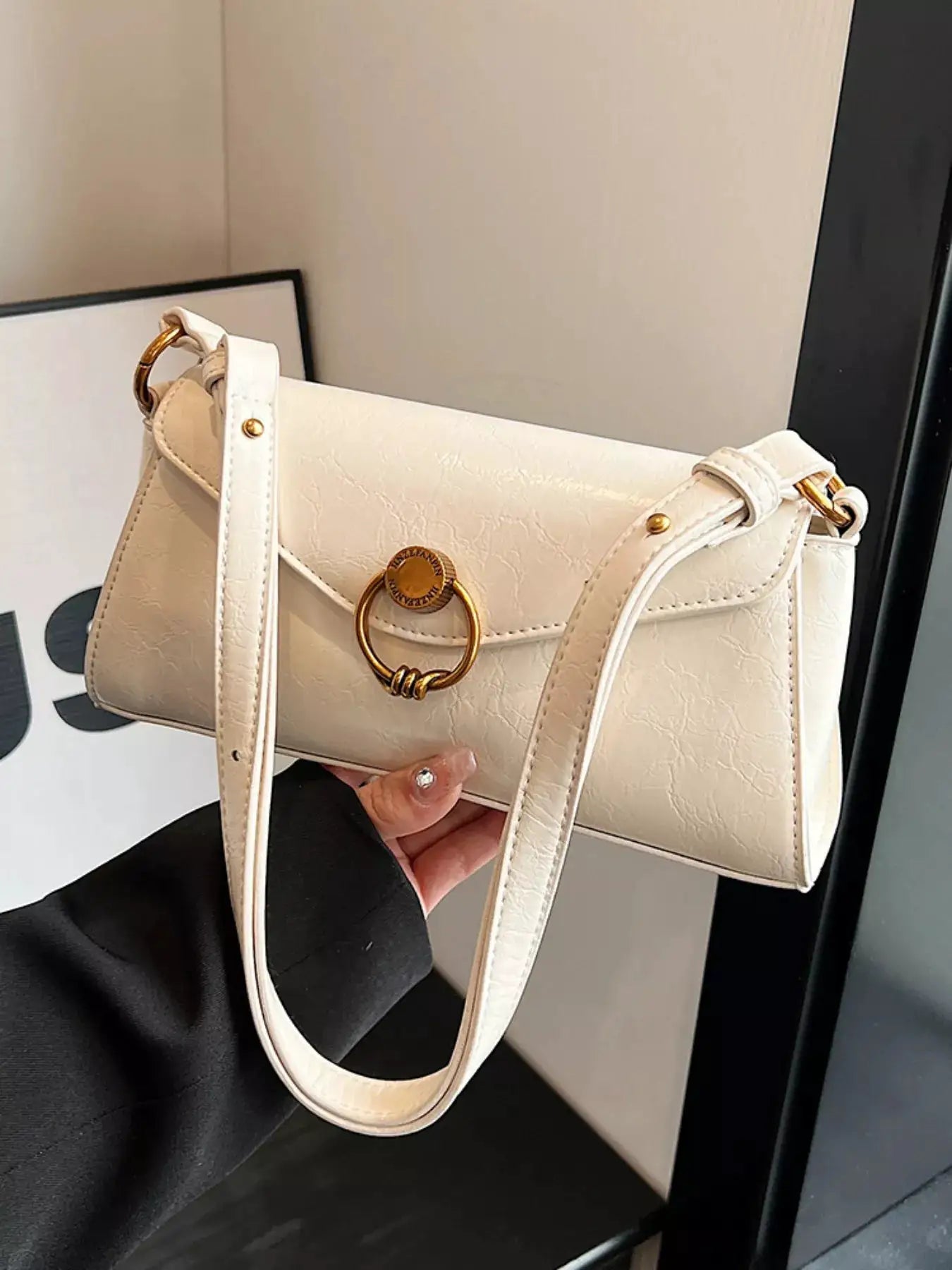 Retro Ring Decor Shoulder Bag by Trendsi