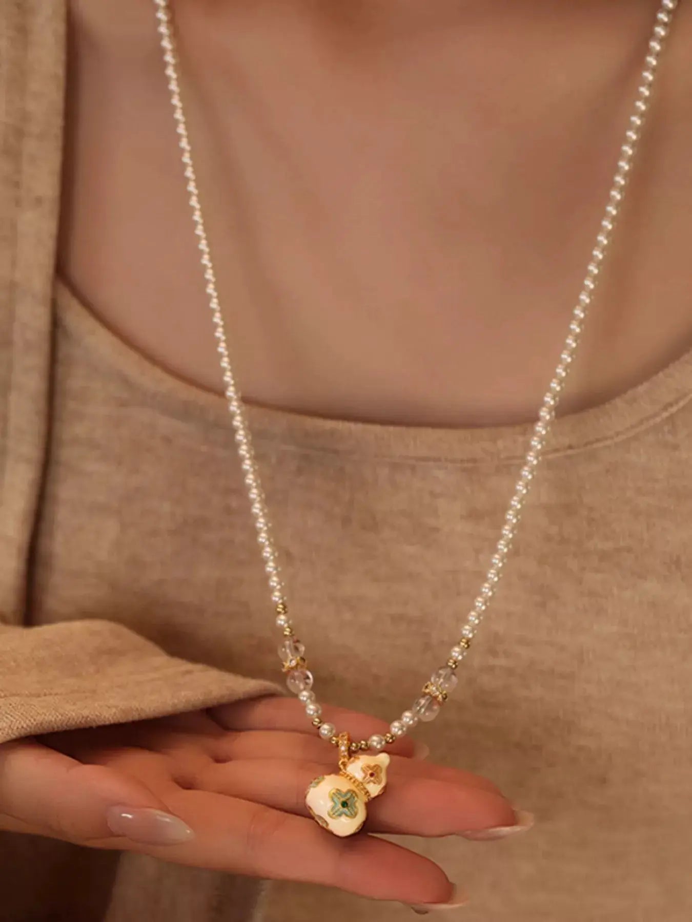 18K Gold-Plated Gourd Pendant Necklace by Trendsi