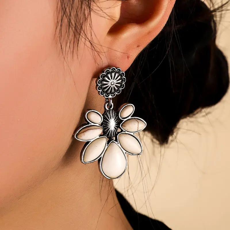 Artificial Turquoise Flower Earrings by Trendsi