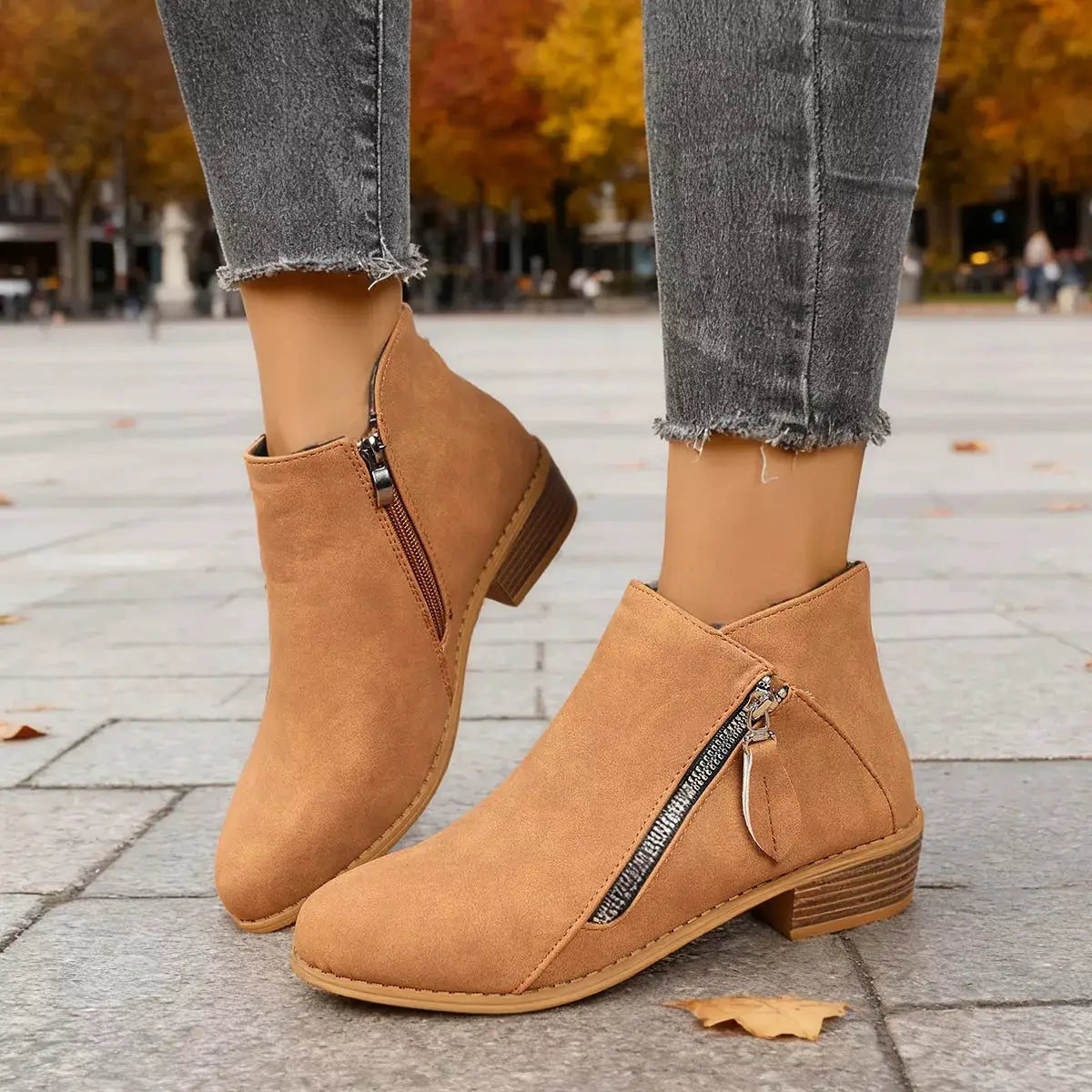 Size Zipper Block Heels Boots by Trendsi