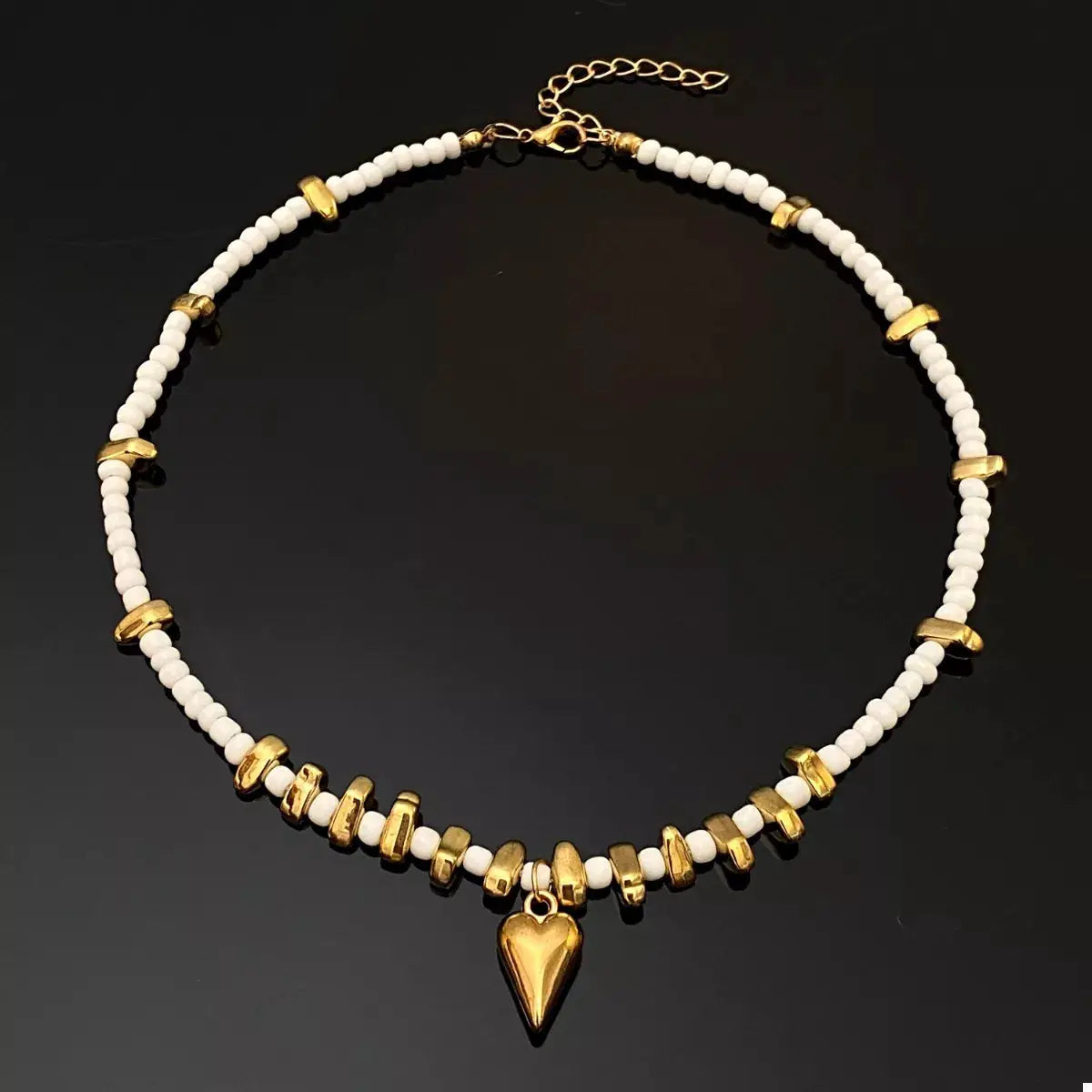 Pearl & Heart Pendant Necklace by Trendsi