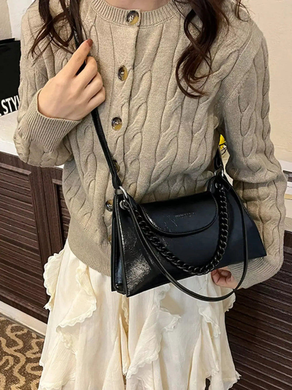 Chain Decor Flap Crossbody Bag by Trendsi