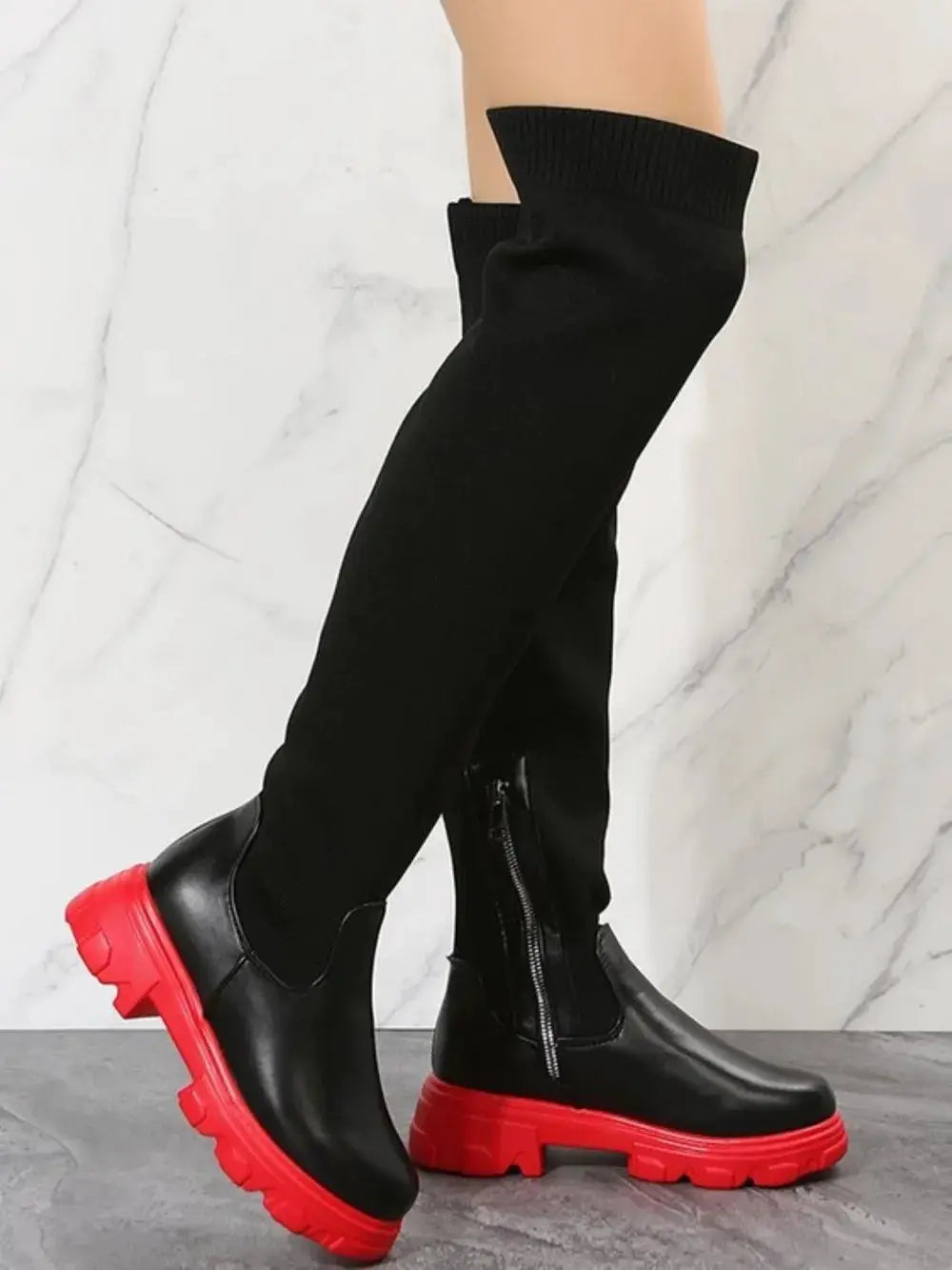 PU Leather Round Toe Platform Boots by Trendsi