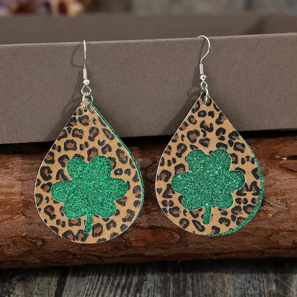 Leopard Hollowed Leather Teardrop Earrings by Trendsi