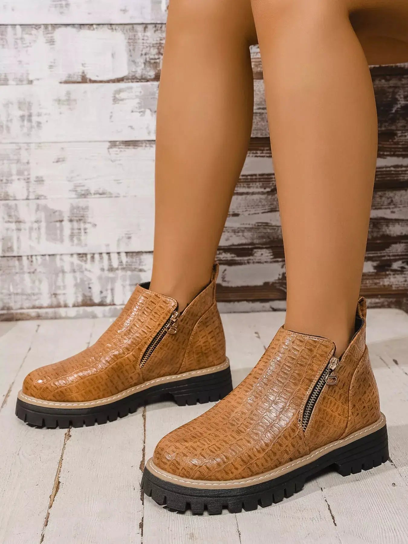 Round Toe Side Zip Ankle Boots by Trendsi