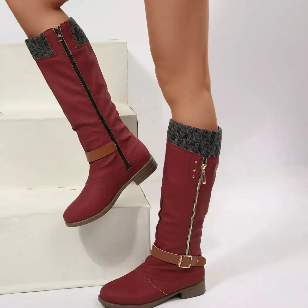 Round Toe Block Heels Boots by Trendsi
