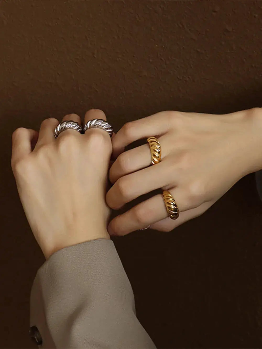 Ribbed Titanium Steel Ring by Trendsi
