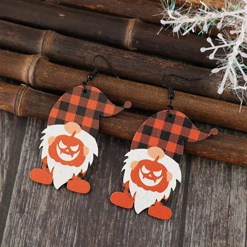 Wooden Dwarfs Pumpkin Dangle Earrings by Trendsi