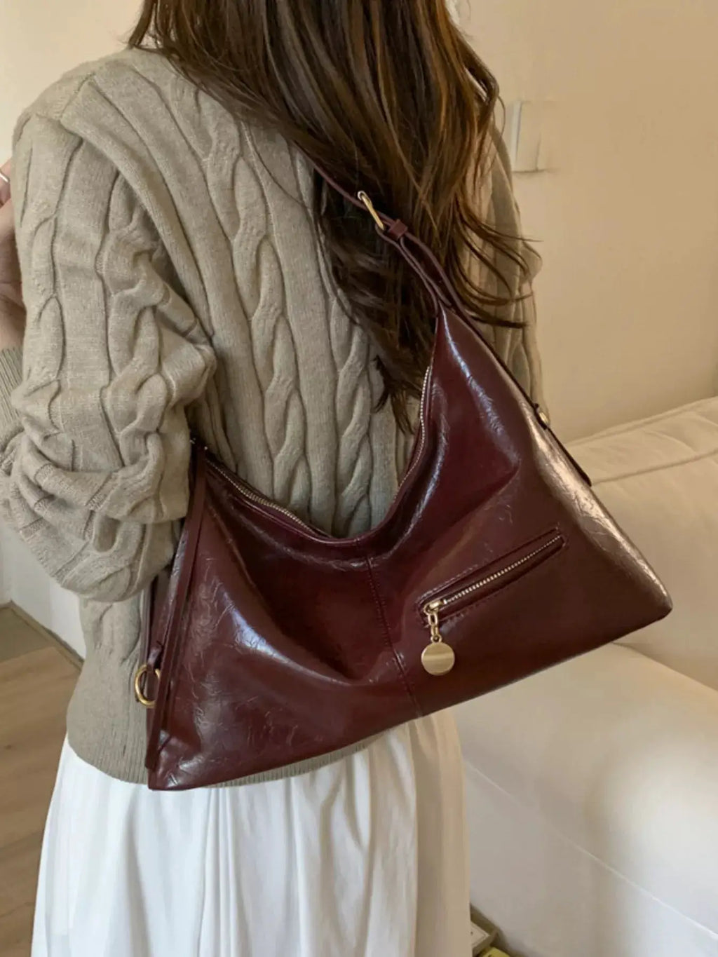 Leather Hobo Shoulder Bag by Trendsi