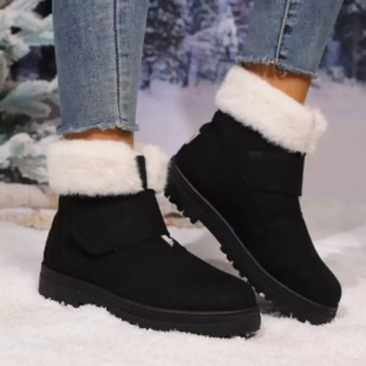 Round Toe Fuzzy Boots by Trendsi