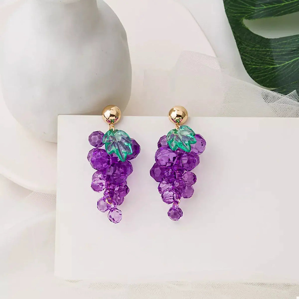 Grape Cluster Beaded Dangle Earrings by Trendsi