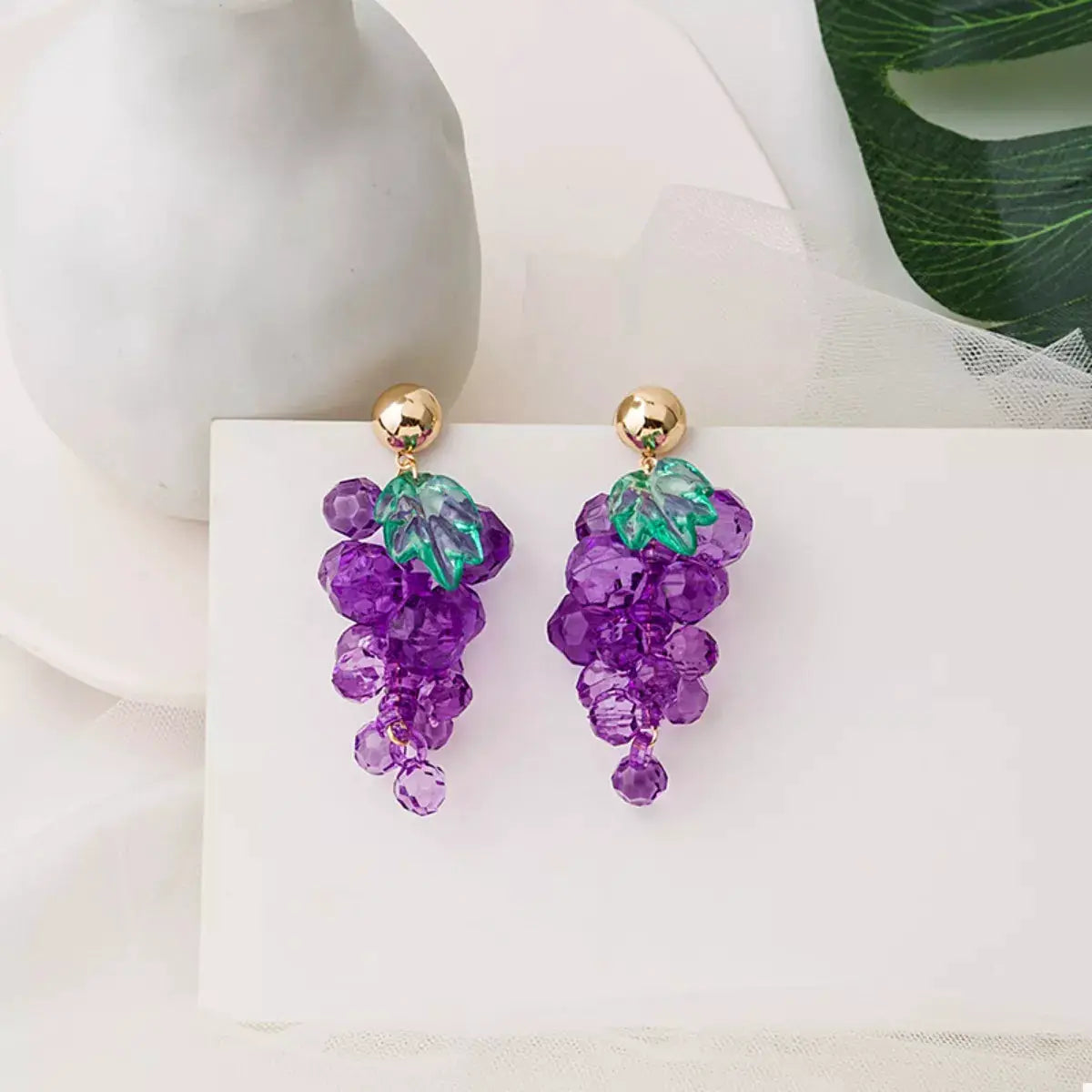 Grape Cluster Beaded Dangle Earrings by Trendsi