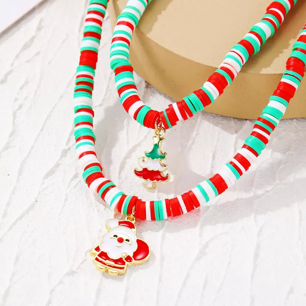 Alloy Christmas Necklace with Santa and Christmas Tree Pendant by Trendsi